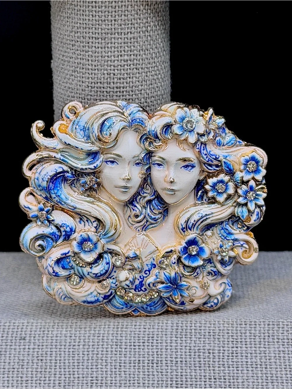 Blue & White Gemini Goddess Brooch